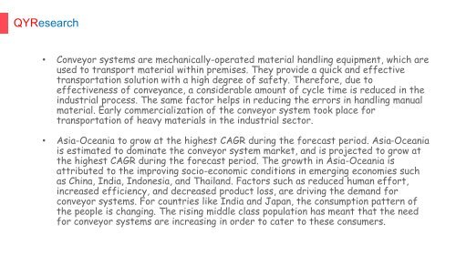 Global Conveyor Systems Market is expected to reach 16,610 million USD by 2022