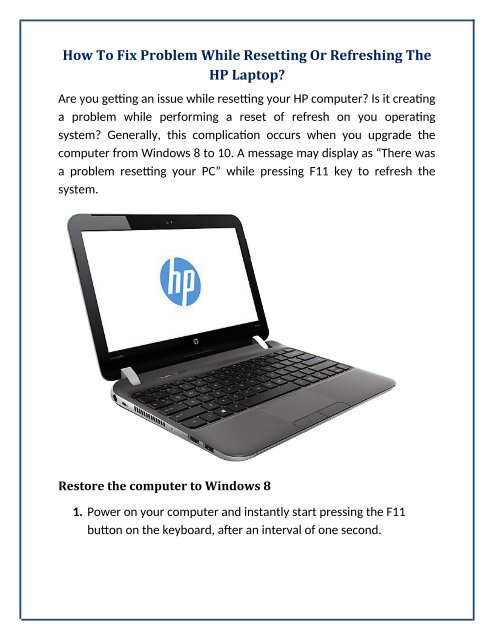 How To Fix Problem While Resetting Or Refreshing The HP Laptop