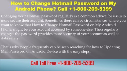 +1-800-209-5399 How to Change Hotmail Password on My Android Phone? 