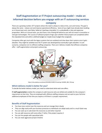 Staff Augmentation or IT Project outsourcing model – make an informed decision before you engage with an IT outsourcing services company