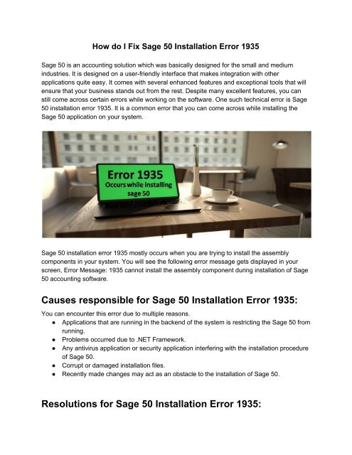 How to Solve Sage 50 Installation Error 1935 Instantly?