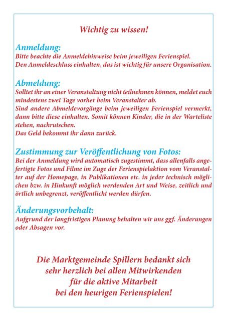 Ferienspiele Programm 2018 - Gesunde Gemeinde Spillern