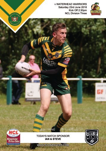 2018 Woolston Rovers Matchday Programme Waterhead Warriors 230618