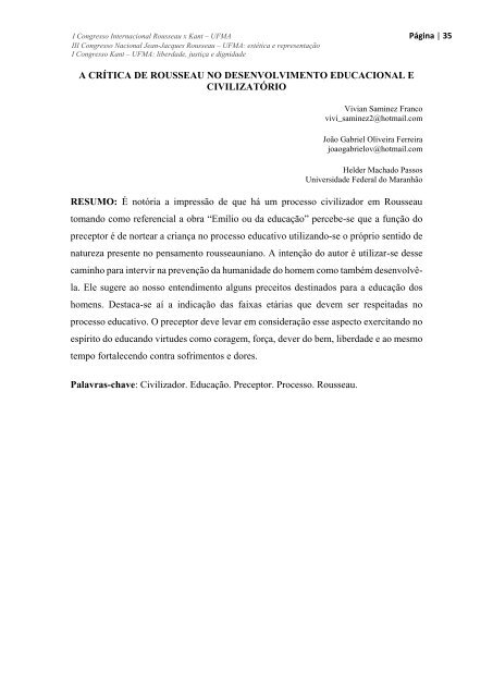 Caderno de Resumos Congresso Rousseau x Kant