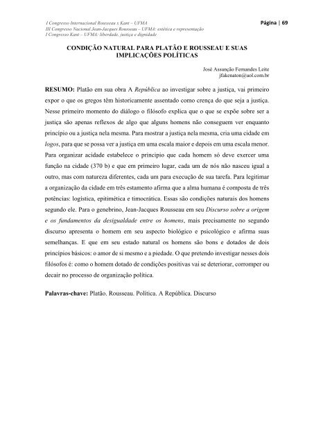 Caderno de Resumos Congresso Rousseau x Kant