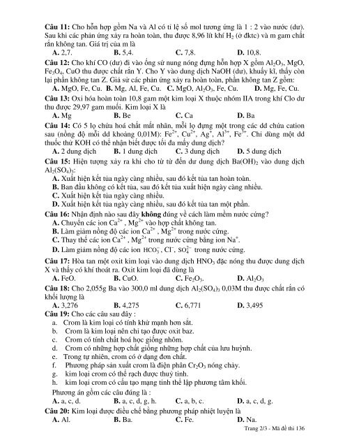 KINH NGHIỆM BIÊN SOẠN ĐỀ KIỂM TRA ĐỊNH KỲ THEO CHUẨN KIẾN THỨC, KỸ NĂNG MÔN HÓA LỚP 12 (CHƯƠNG TRÌNH CHUẨN)