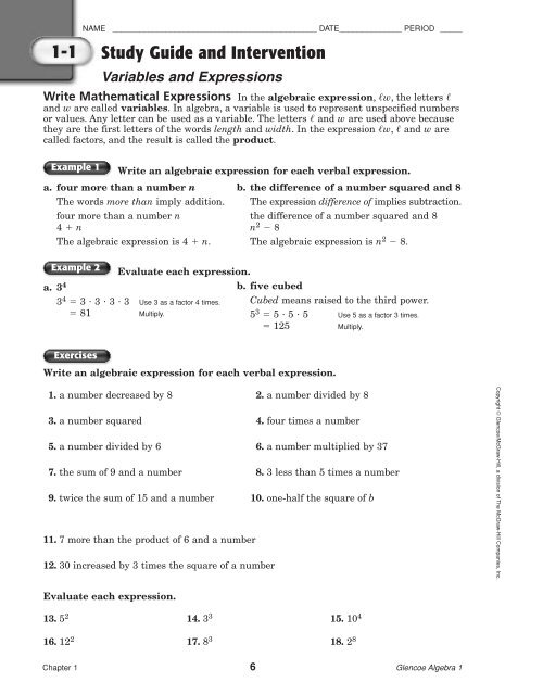 algebra 1 unit 1 lesson 9 homework answer key