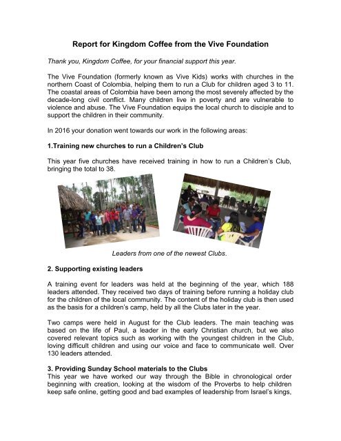 Kingdom Coffee Report 2016 from Vive Foundation