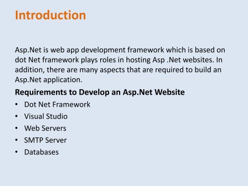 Asp.Net App Development Requirements