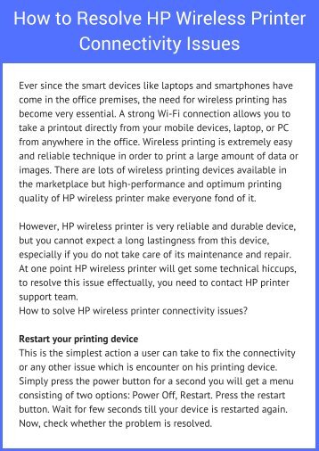 Fix HP Wireless Printer Connectivity Issues