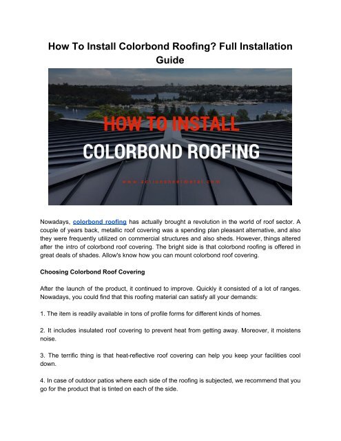 Colorbond Roofing: Guide on Installing