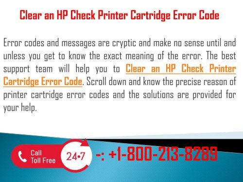 1-800-213-8289 Clear an HP Check Printer Cartridge Error Code