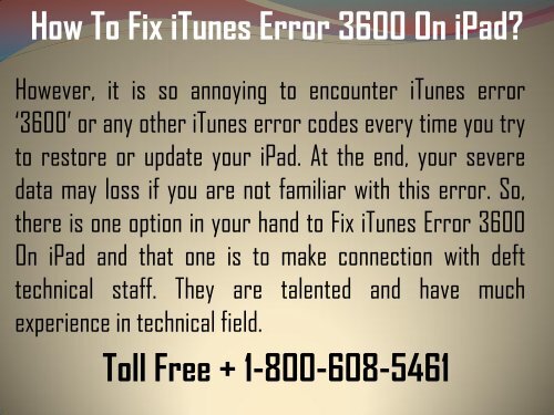 Call 1-800-608-5461  To Fix iTunes Error 3600 On iPad