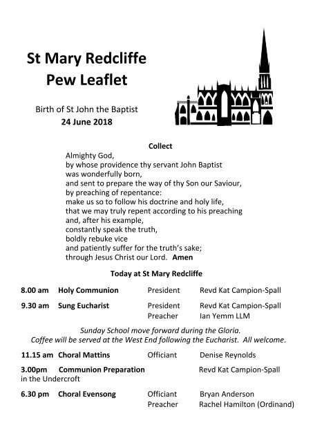 St Mary Redcliffe Church Pew Leaflet - July 24 2108 