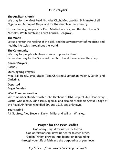 St Mary Redcliffe Church Pew Leaflet - July 24 2108 