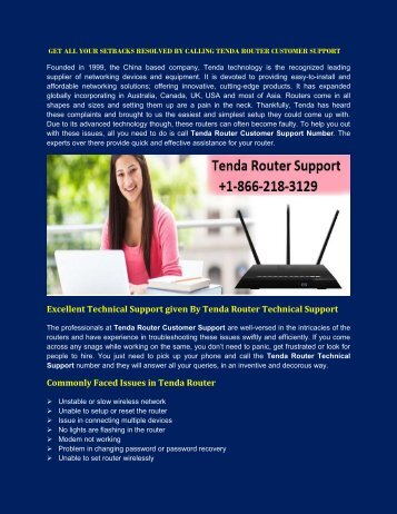 Tenda Router Customer Support Number +1-866-218-3129