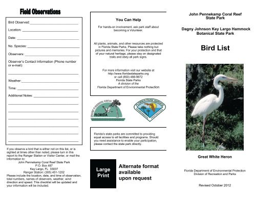 Bird list brochure 10-2012 letter.pub - Florida State Parks