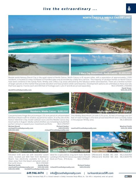 Turks & Caicos Islands Real Estate Summer/Fall 2018