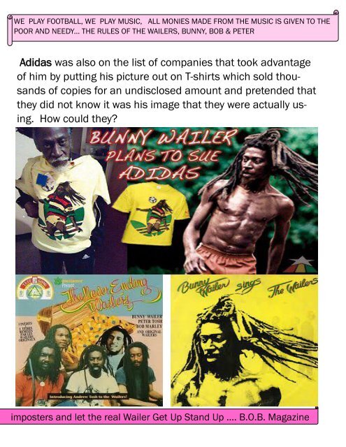 B.O.B. MAGAZINE  FEATURING THE LIVING LEGEND  AND ORIGINAL WAILERS, JAH BUNNY WAILER 