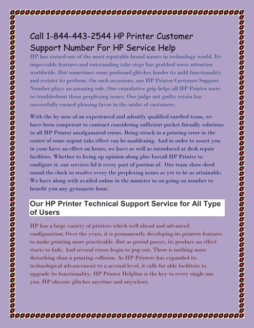 Call 1-844-443-2544 HP Printer Customer Support Number For HP Service Help.output