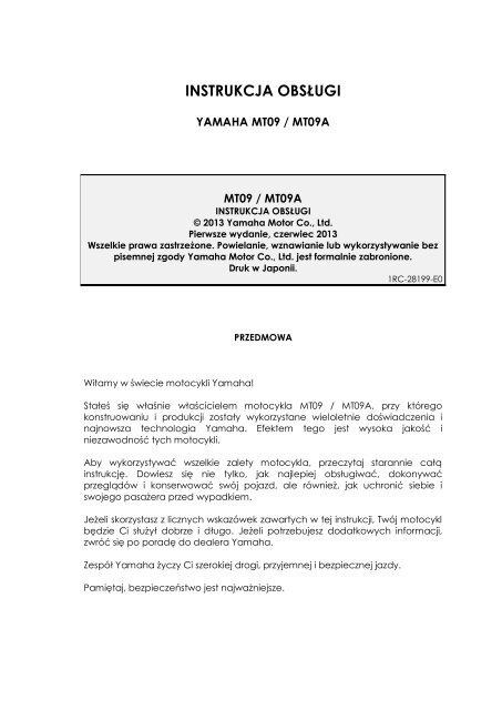 Yamaha MT09 - 2013 - Manuale d'Istruzioni Polski