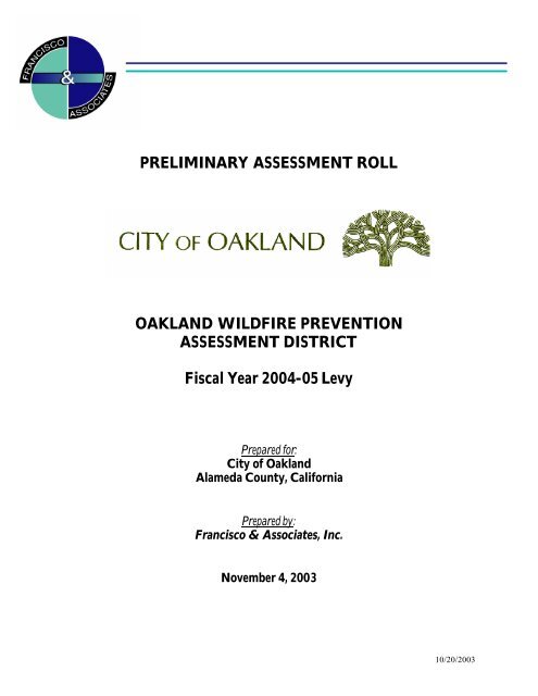 PRELIMINARY ASSESSMENT ROLL OAKLAND ... - City of Oakland