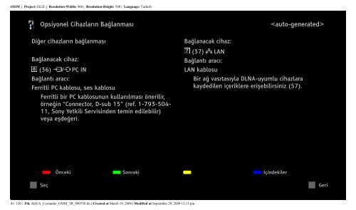 Sony KDL-46W5820 - KDL-46W5820 Consignes d&rsquo;utilisation Turc