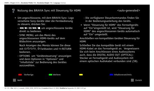 Sony KDL-46W5820 - KDL-46W5820 Consignes d&rsquo;utilisation Allemand