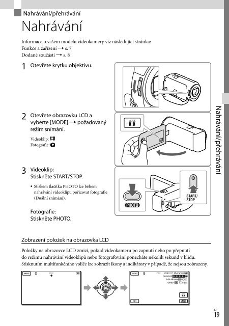 Sony HDR-PJ220E - HDR-PJ220E Consignes d&rsquo;utilisation Tch&egrave;que