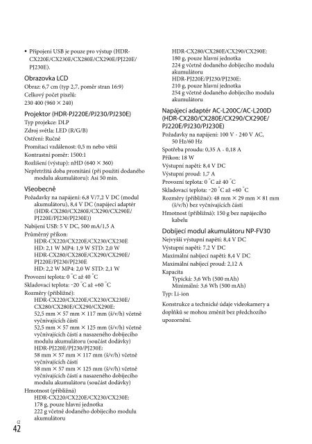 Sony HDR-PJ220E - HDR-PJ220E Consignes d&rsquo;utilisation Tch&egrave;que