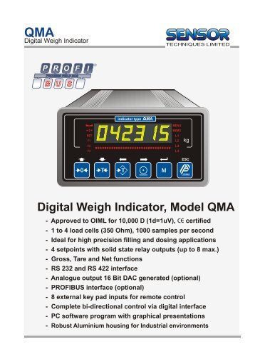 Digital Weigh Indicator, Model QMA - LOAD CELLS .com