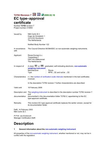 EC type–approval certificate Description - Precia Molen