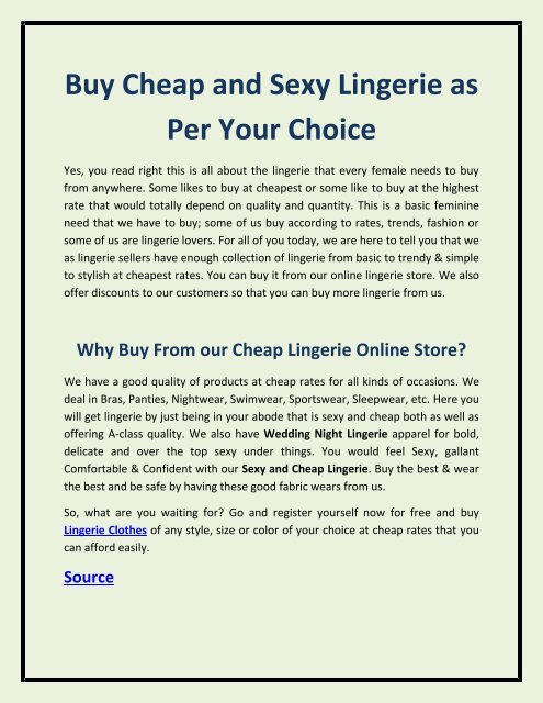 Buy Cheap and Sexy Lingerie as Per Your Choice