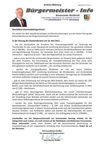 Bürgermeister - Info - Gemeinde Reißeck