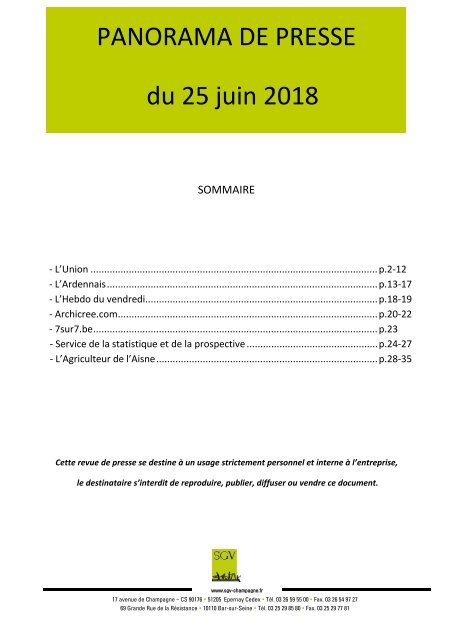 Panorama de presse quotidien du 25-06-2018