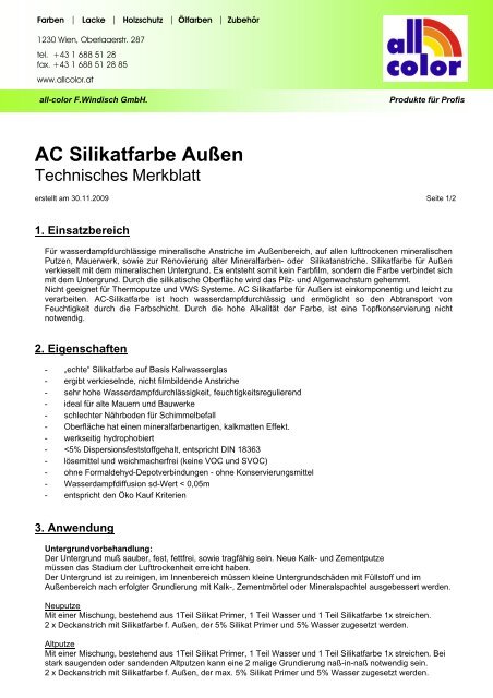 AC Silikatfarbe Außen - all-color F. Windisch GmbH