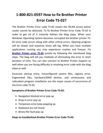 1-800-821-0597 How to fix Brother Printer Error Code TS-02