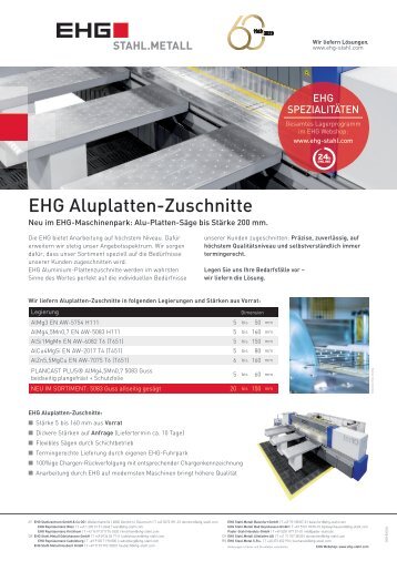 EHG Datenblatt zu Anarbeitung Alu Plattenzuschnitte