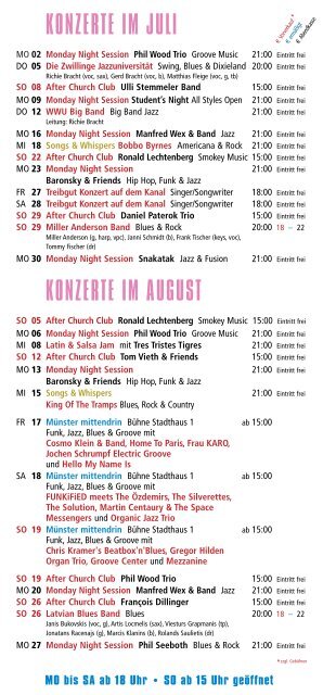 Hot Jazz Club - Juli und August 2018