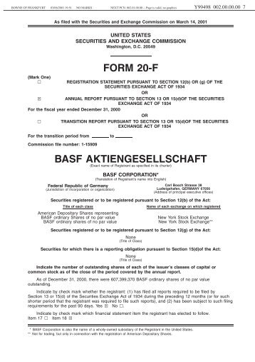 FORM 20-F BASF AKTIENGESELLSCHAFT