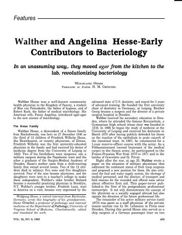 Walther and Angelina Hesse-Early Contributors to Bacteriology