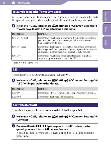 Sony NWZ-B143 - NWZ-B143 Consignes d&rsquo;utilisation Italien