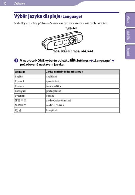 Sony NWZ-B143 - NWZ-B143 Consignes d&rsquo;utilisation Tch&egrave;que