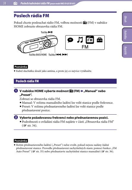 Sony NWZ-B143 - NWZ-B143 Consignes d&rsquo;utilisation Tch&egrave;que