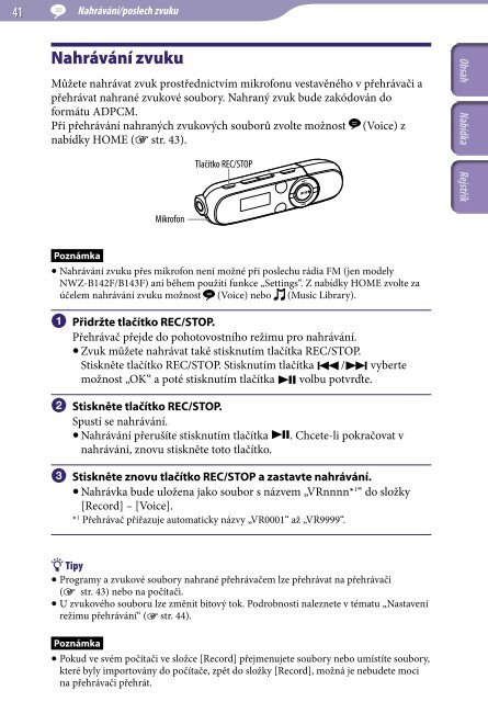 Sony NWZ-B143 - NWZ-B143 Consignes d&rsquo;utilisation Tch&egrave;que