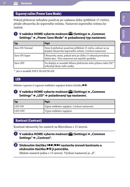 Sony NWZ-B143 - NWZ-B143 Consignes d&rsquo;utilisation Tch&egrave;que