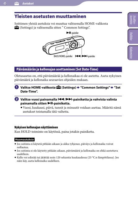 Sony NWZ-B143 - NWZ-B143 Consignes d&rsquo;utilisation Finlandais