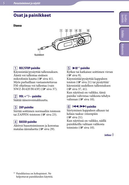 Sony NWZ-B143 - NWZ-B143 Consignes d&rsquo;utilisation Finlandais