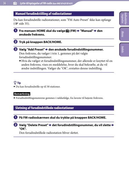 Sony NWZ-B143 - NWZ-B143 Consignes d&rsquo;utilisation Danois