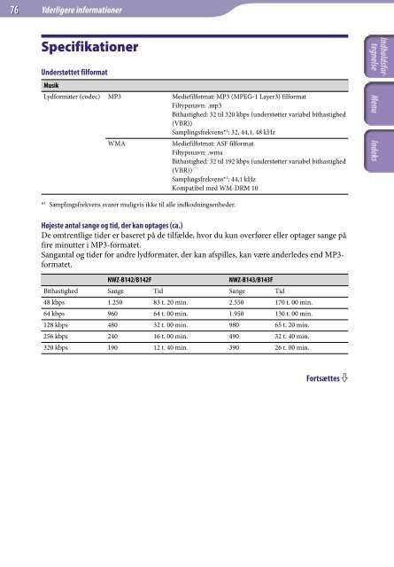 Sony NWZ-B143 - NWZ-B143 Consignes d&rsquo;utilisation Danois